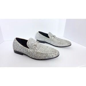 Bravo Silver Glitter Slip On Loafer Dress Shoes Men Size 12 Statement Party